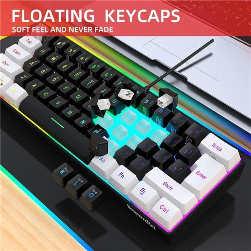 60% Wired Gaming Keyboard, Small RGB Backlit Membrane Gaming Keyboard